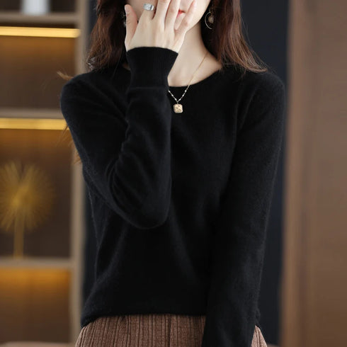 100% Pure Wool Cashmere O-Neck Pullover Sweater