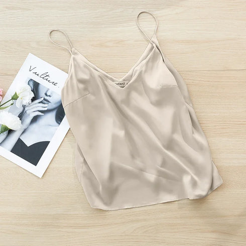 Chic Satin V-Neck Tank Top for Summer