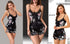 Plus Size Floral Pyjama Set - Black with Lace Trim