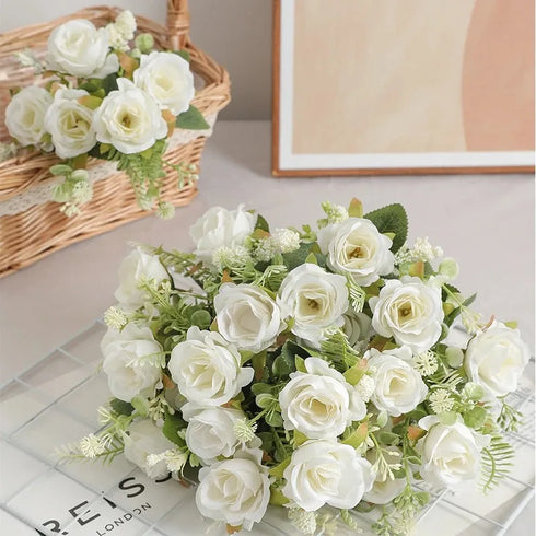 30cm White Silk Peony Bouquet with 5 Large Heads