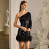 Open-Back Sequined Mini Dress with Feather Detail