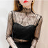 Sheer Lace Long Sleeve Turtleneck Top for Women