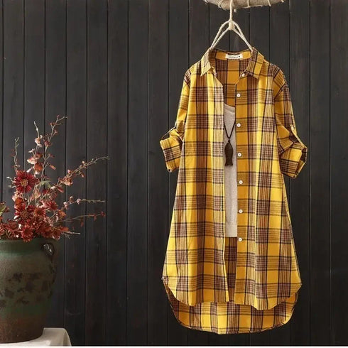 Plus Size Korean Style Plaid Long Sleeve Blouse