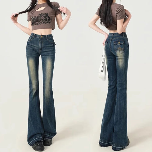 Women's Blue Flare Jeans - Vintage 2000s Style