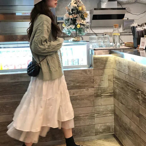 Long Tulle Midi Skirt with High Waist Design