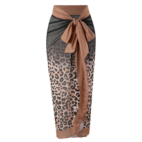 Leopard Print One-Piece Swimsuit with Gauze Skirt