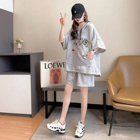 Women's Casual Hooded Cotton Two Piece Set