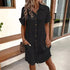 Women's Summer Casual V-Neck Button Up Dress Knee Length Short Sleeve Linen Cotton Loose Fit for Women