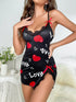 Love Printed Halter Backless Nightgown