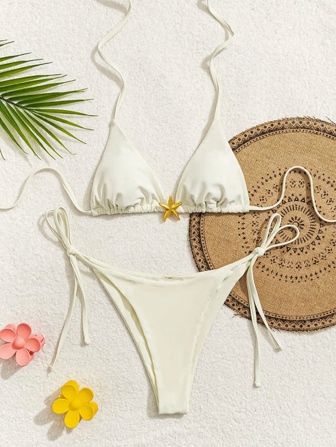 Floral Print Triangle Bikini Set with Brazilian Bottoms