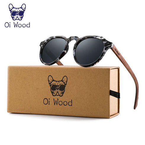 Oi Wood Sunglasses Women Men's Sun Glasses Walnut Wood Round Red Lens Tortoise Shell Frames