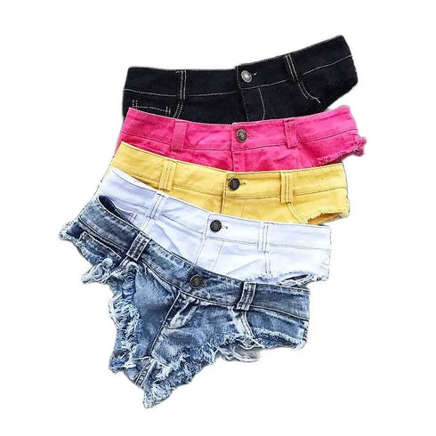 Low Waist Tassel Denim Shorts for Women