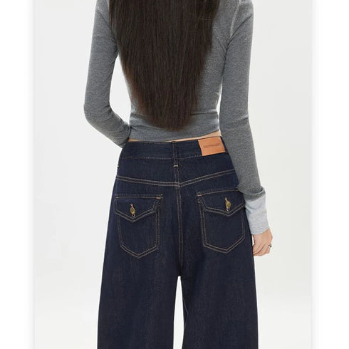 Girls High Waist Loose Fit Wide Leg Jeans