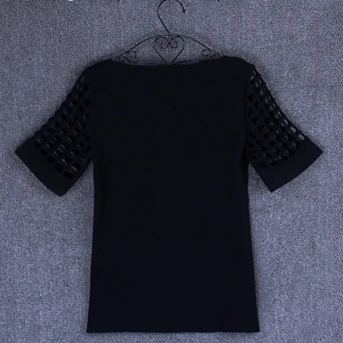 Summer Blouse Sexy Women Ladies Hollow Sleeve Slash Neck Loose Solid Shirts Casual Tops