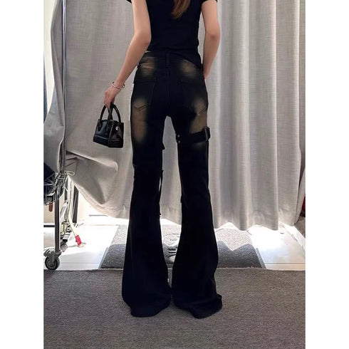 High Waist Cargo Jeans with Bell Bottom Detail