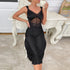 Women's Black V-Neck Lace Detail Night Dress