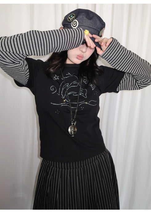 Tonngirl Y2K Vintage Long Sleeve Patchwork T-shirt