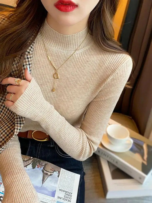 Chic Mock Neck Knitted Pullover Sweater
