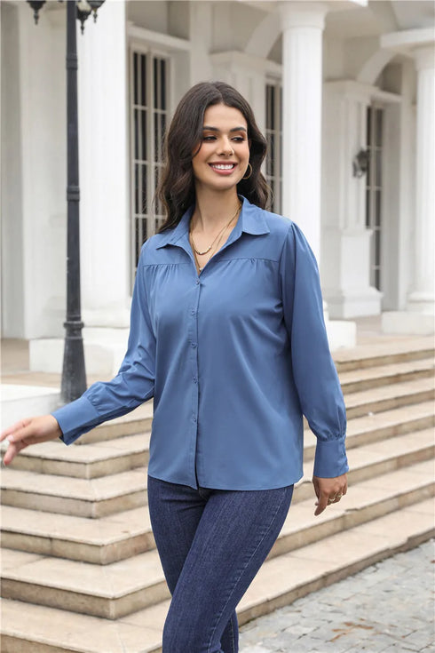 Elegant Long Sleeve Turn Down Collar Blouse