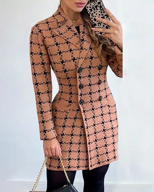 Plaid Woolen Coat Dress for Women