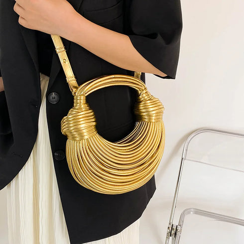 MOODS Luxury Evening Purses Golden Noodle Knot Clutch Bag for Dinner Party Stylish Women's Handbag Fashion Accessory