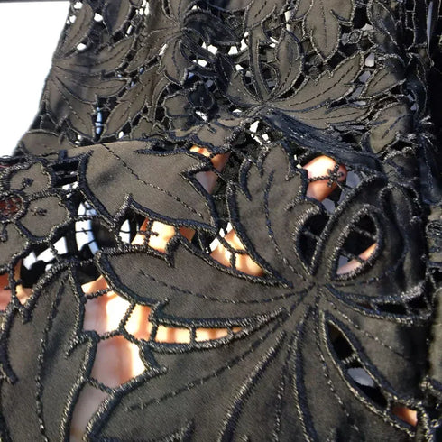 Black Lace Detail Wide Leg Jeans for Women