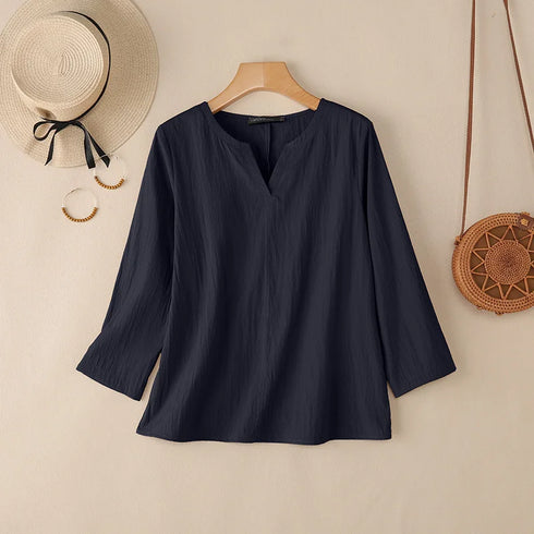 2025 ZANZEA Autumn Blouse Women V Neck Long Sleeve Tops Casual Solid Loose Shirt Female OL Work Blouses Retro Tunic Blusas Mujer