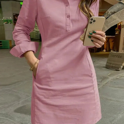 VONDA Summer Mini Dress with Long Sleeves and Pockets