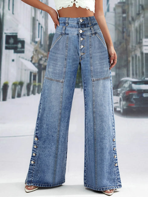 Plus Size High Waist Wide Leg Denim Jeans