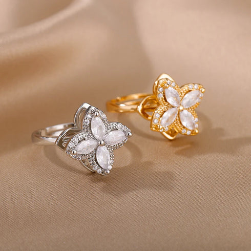 Four Clover Rotating Anxiety Ring - Adjustable Gold