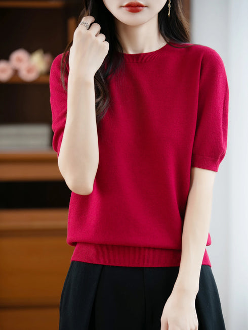 Merino Wool O-Neck Sweater for Women