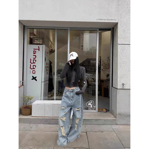 YIBASHU Women's Ripped Wide Leg Jeans