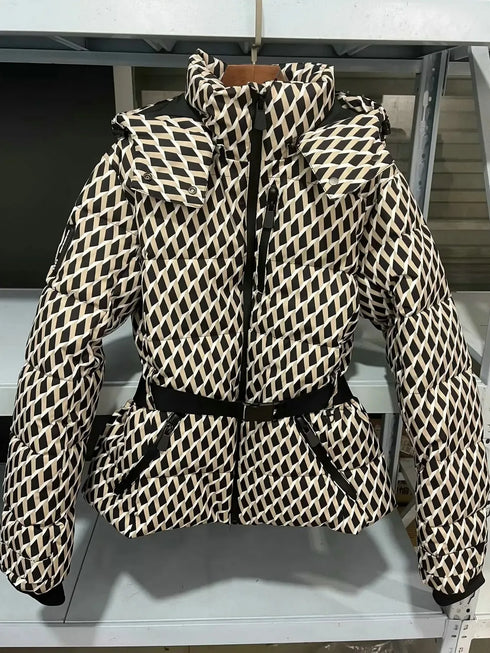 Women's Hooded Padded Winter Parka Coat with Belt