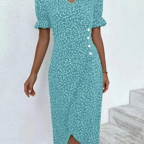 Floral Bodycon Midi Dress with Long Sleeves