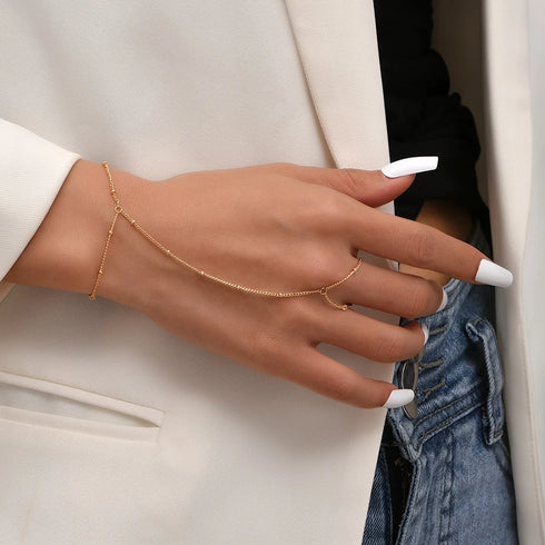 Creative Gold Chain Bracelet Finger Rings for Women