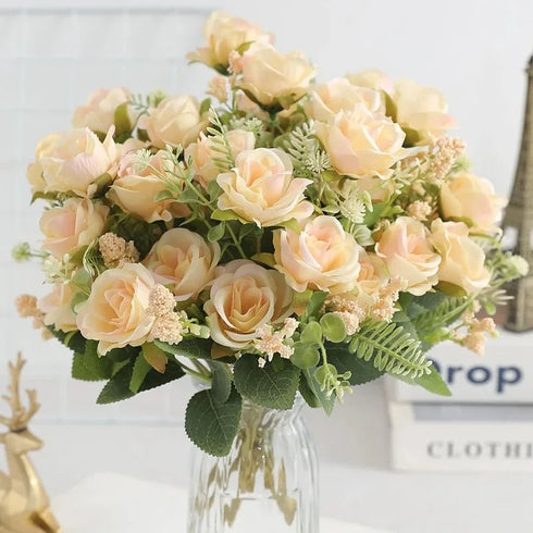 30cm White Silk Peony Bouquet with 5 Large Heads