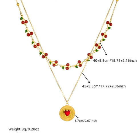 DIEYURO Double-layer Red Heart Necklace