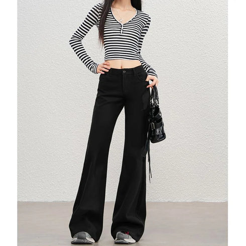 Women's High Waist Wide Leg Denim Trousers
