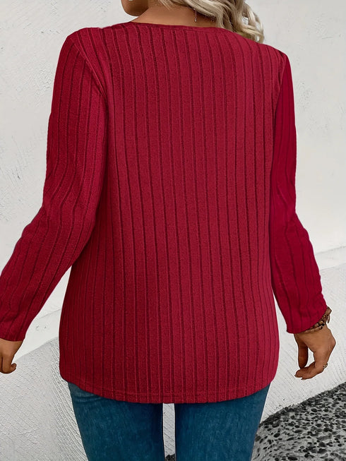Plus Size Casual Long Sleeve T-Shirt in Red