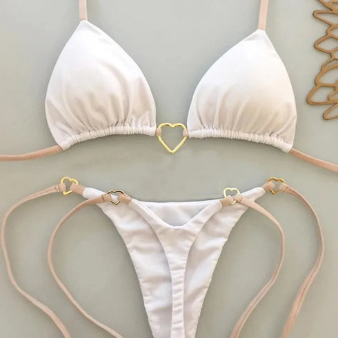 White Lace-Up Bikini Set for Women