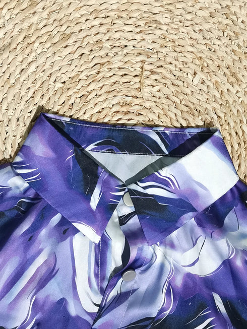 Marble Print Button Front Long Sleeve Shirt