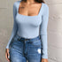 Long Sleeve Bodycon Bodysuit with Square Neck