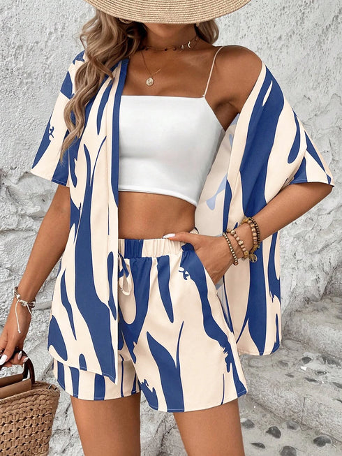 Elegant Floral Print Women's Summer Set