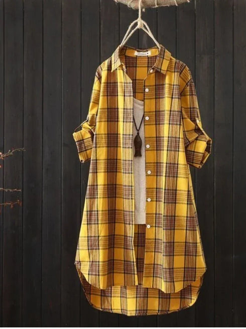 Plus Size Korean Style Plaid Long Sleeve Blouse