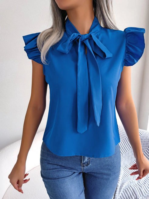 Women's Ruffle Short Sleeve Chiffon Blouse