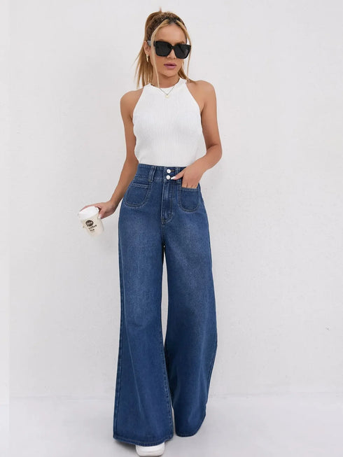 High Waist Wide Leg Denim Trousers for Women