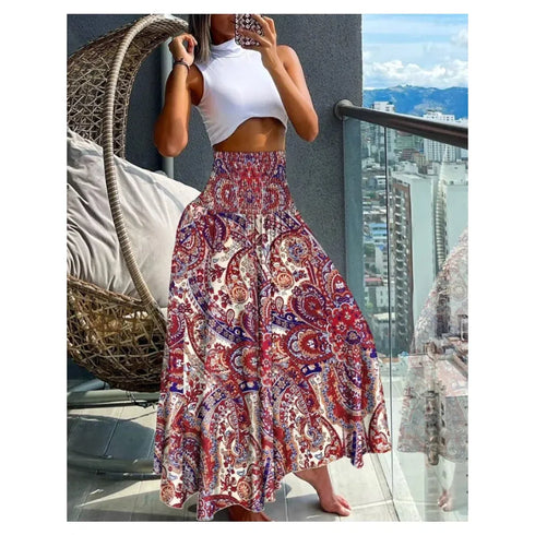 Floral Print Bohemian High Waist Skirt for Women
