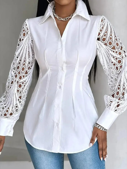 Plus Size Long Sleeve Turndown Collar Blouse