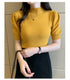 Women's Puff Sleeve Knitted Blouse with Half Turtleneck