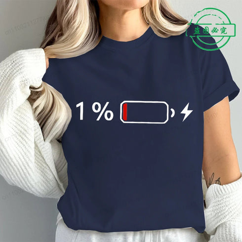1% Battery Print Graphic Casual T-Shirt for Women